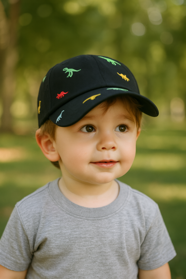 Colorful Dinosaur Cap – Black