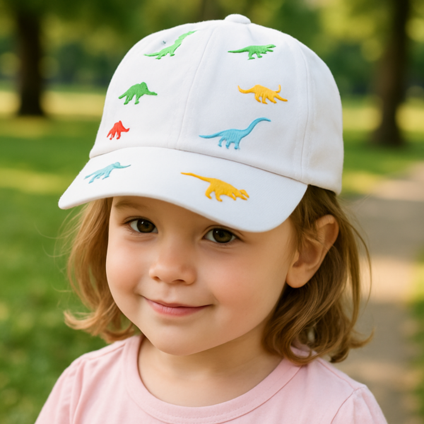 Colorful Dinosaur Cap – White