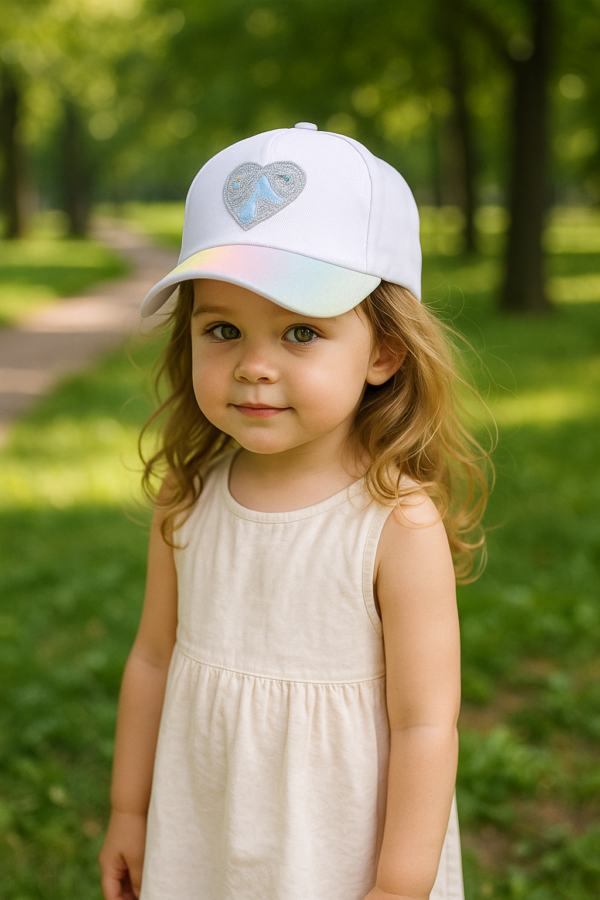 Rainbow Heart Glitter Cap – White