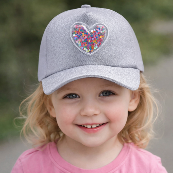 Girls Glitter Heart Shine Cap – Grey