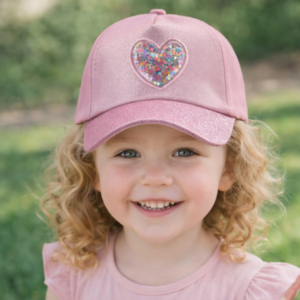 Girls Glitter Heart Shine Cap – Pink