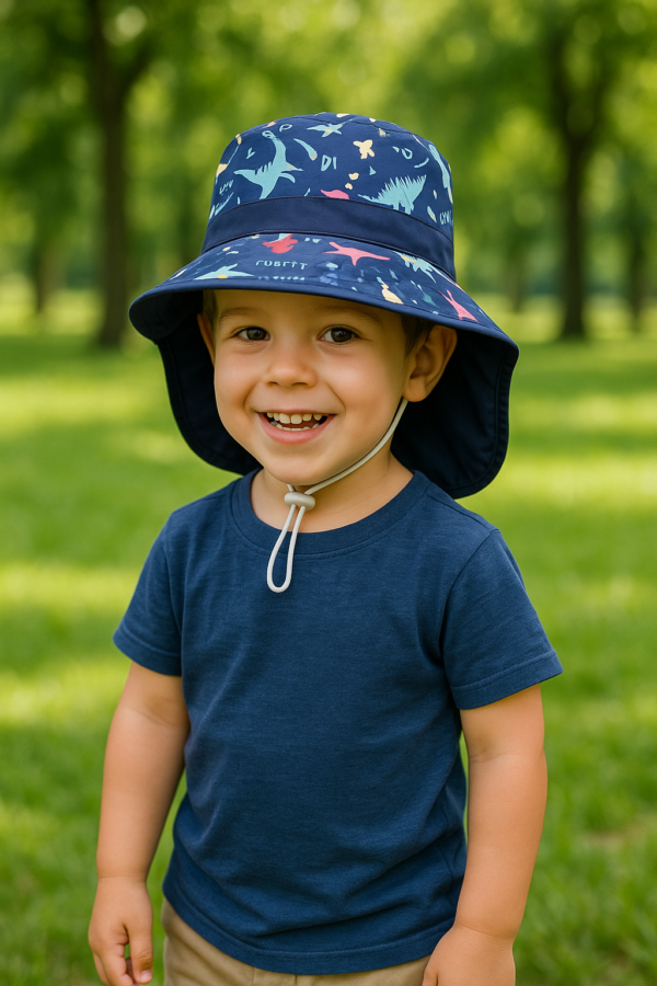 Colorful Neck Cover Bucket Hat – Navy Blue