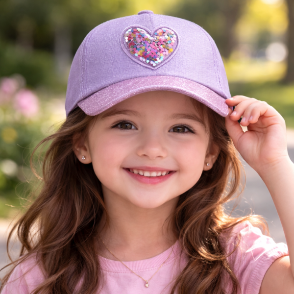 Girls Glitter Heart Shine Cap – Purple