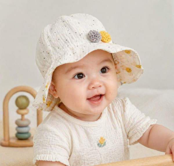 Polka Bucket Hat – White